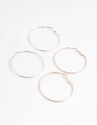 Mixed Metal Textured Hoop Earring Set