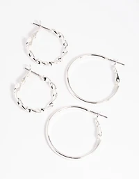 Silver Twisted Hoop Earring Set