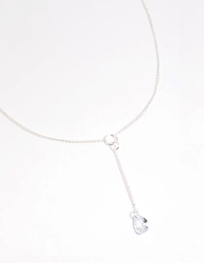 Silver Diamante Lariat Necklace