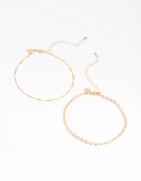 Gold Twisted Anklet Set