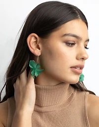 Green Frosted Flower Drop Earrings
