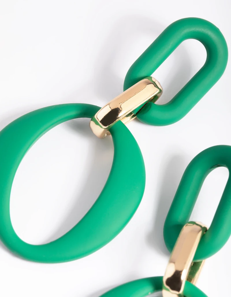 Green Linked Drop Earrings