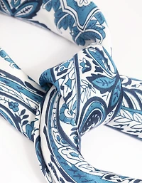 Blue Floral Paisley Print Bandana Hair Scarf