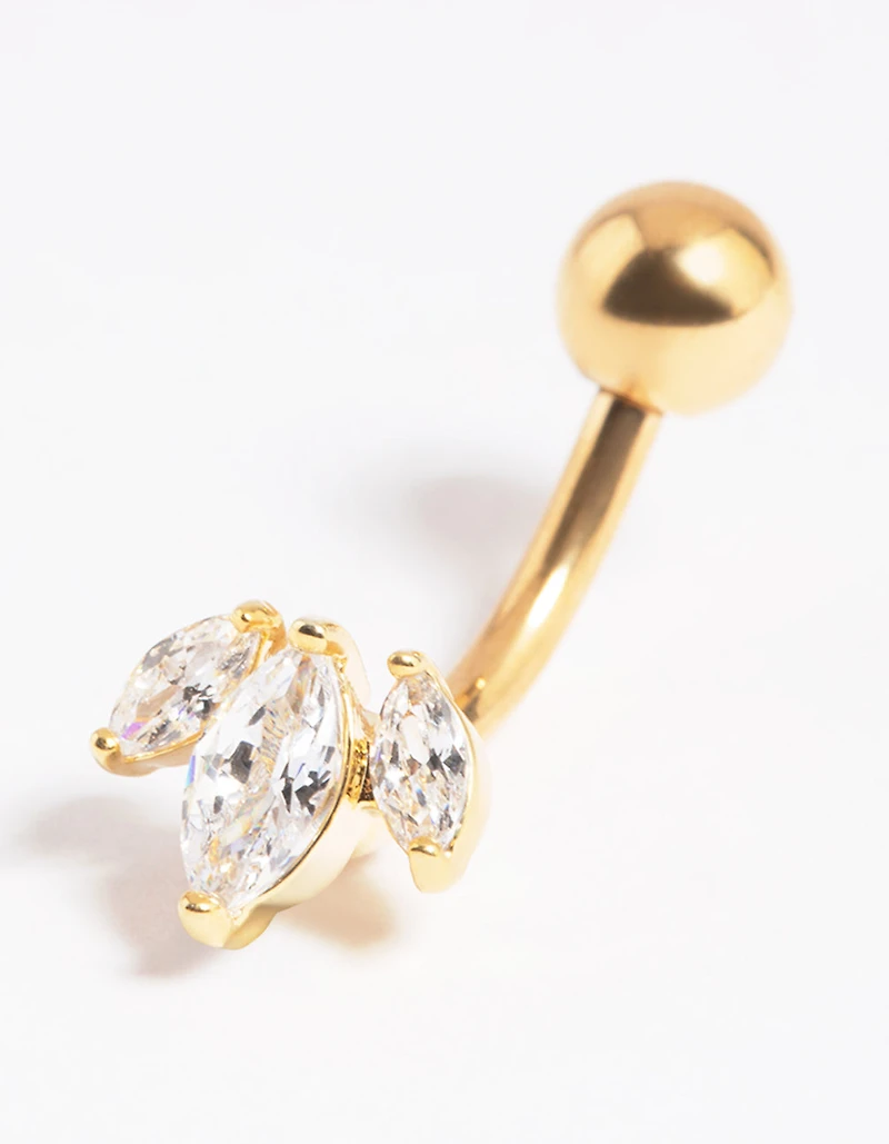 Gold Plated Surgical Steel Diamante Marquise Belly Bar
