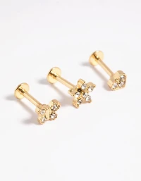 Gold Plated Surgical Steel Heart Butterfly Flat Back Pack