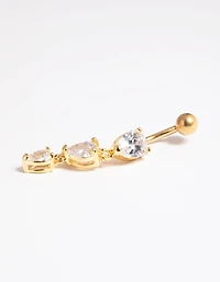 Gold Plated Titanium Threadless Crystal Pear Belly Bar