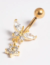 Gold Plated Titanium Threadless Butterfly Belly Bar