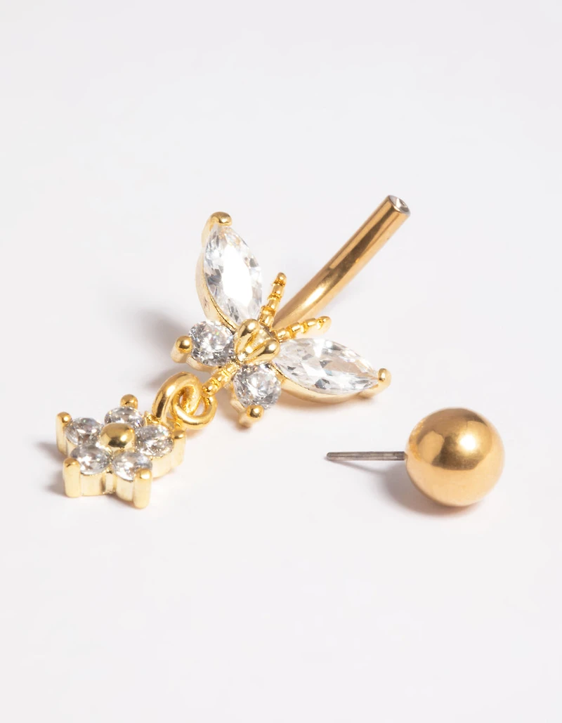 Gold Plated Titanium Threadless Butterfly Belly Bar