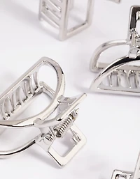 Silver Mixed Shape Small Hair Claw Clip 4-Pack