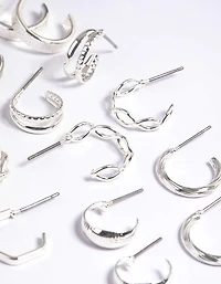 Silver Textured Glitter Hoop Earring 8-Pack
