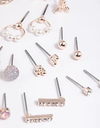 Rose Gold Bee & Diamante Stud Earring 12-Pack