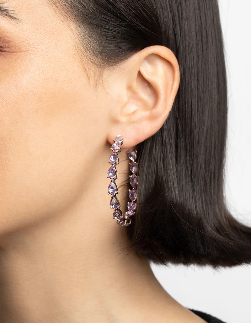 Lilac Pear Stone Hoop Earrings