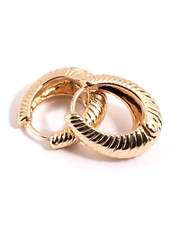 Gold Croissant Oval Huggie Hoop Earrings