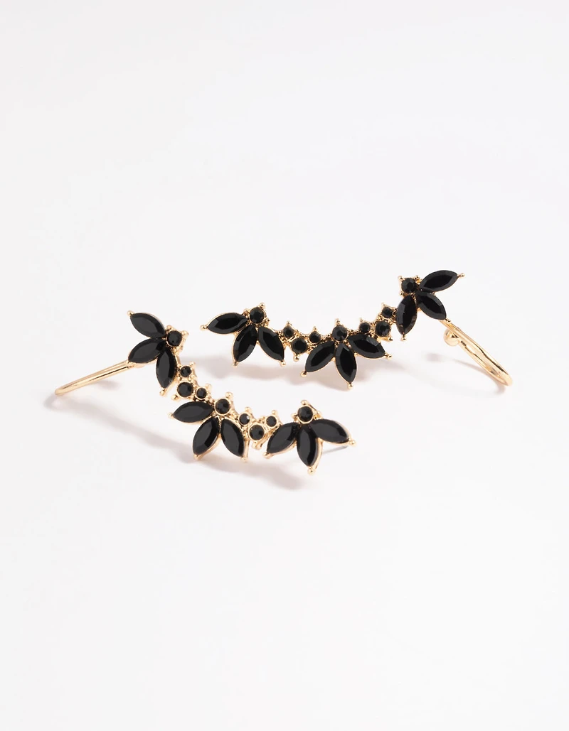Black Diamante Leaf Ear Cuff