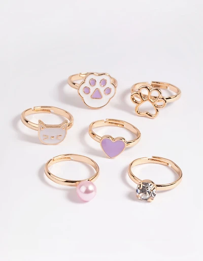 Kids Purple Cat Paw Ring 6-Pack