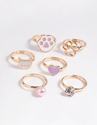 Kids Purple Cat Paw Ring 6-Pack