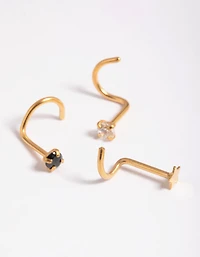 Gold Plated Surgical Steel Diamante Star Nose Stud Pack