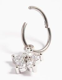 Titanium Cubic Zirconia Flower Clicker Ring