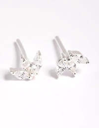 Sterling Silver Cubic Zirconia Leaf Stud Earrings