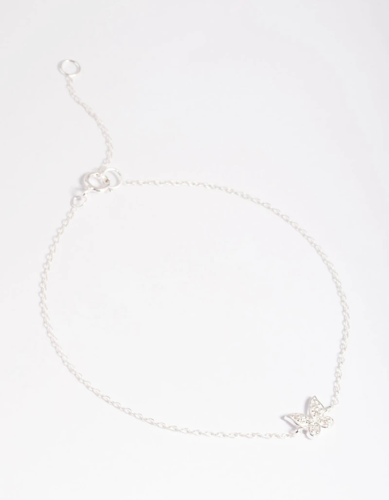 Sterling Silver Cubic Zirconia Butterfly Chain Bracelet