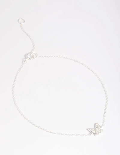 Sterling Silver Cubic Zirconia Butterfly Chain Bracelet