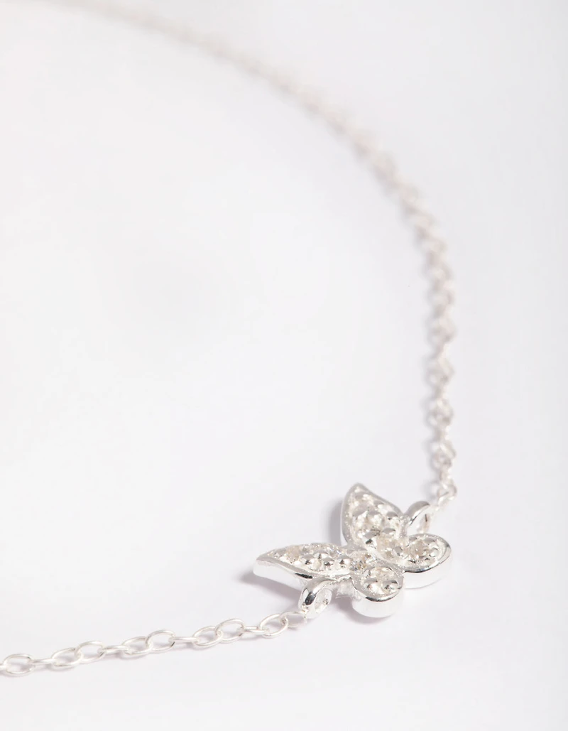 Sterling Silver Cubic Zirconia Butterfly Chain Bracelet