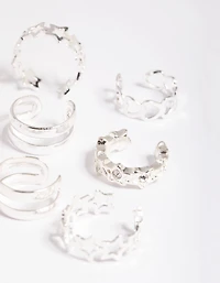 Silver Starry Heart Cuff Earring 8-Pack