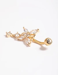 Gold Plated Surgical Steel Crystal Butterfly Belly Bar