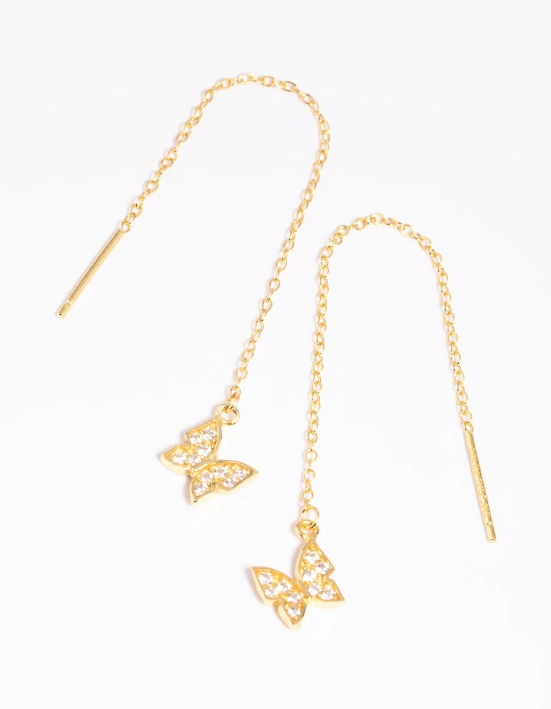 Boucles d’oreilles tombantes papillon en argent sterling plaquées or