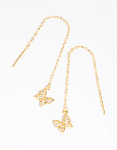 Boucles d’oreilles tombantes papillon en argent sterling plaquées or