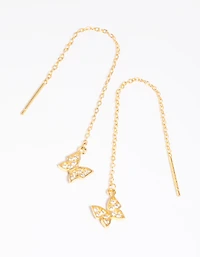 Boucles d’oreilles tombantes papillon en argent sterling plaquées or