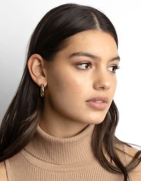 Gold Plated Chunky Molten Huggie Hoop Earrings
