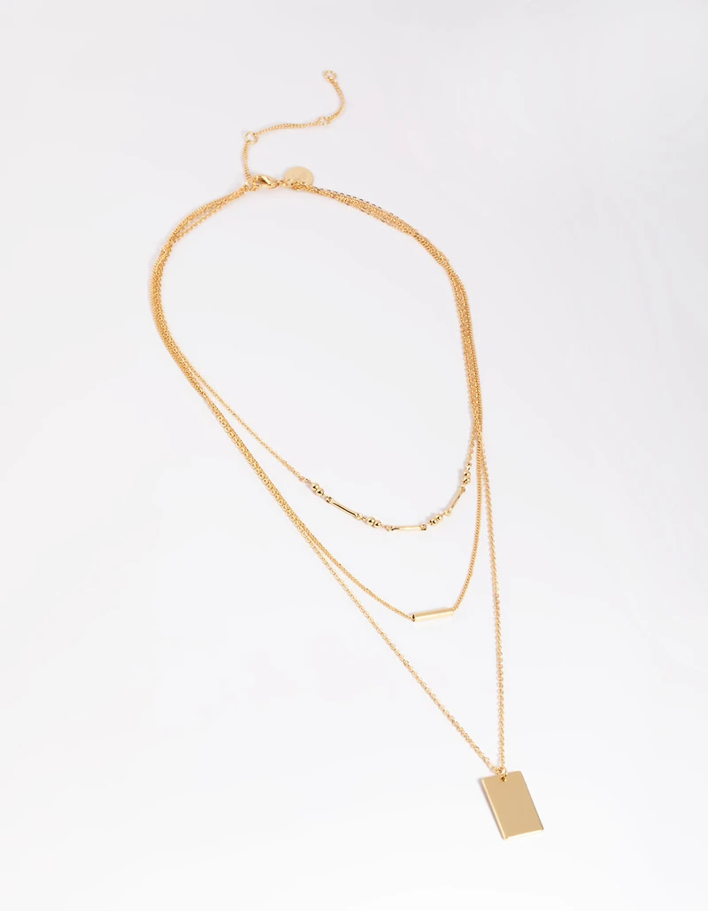 Gold Plated Rectangular Layered Necklace