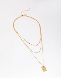 Gold Plated Rectangular Layered Necklace