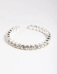 Silver Round Diamante Open Wrist Cuff