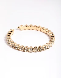 Gold Round Diamante Open Wrist Cuff