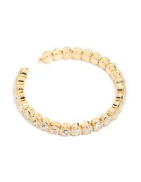 Gold Round Diamante Open Wrist Cuff