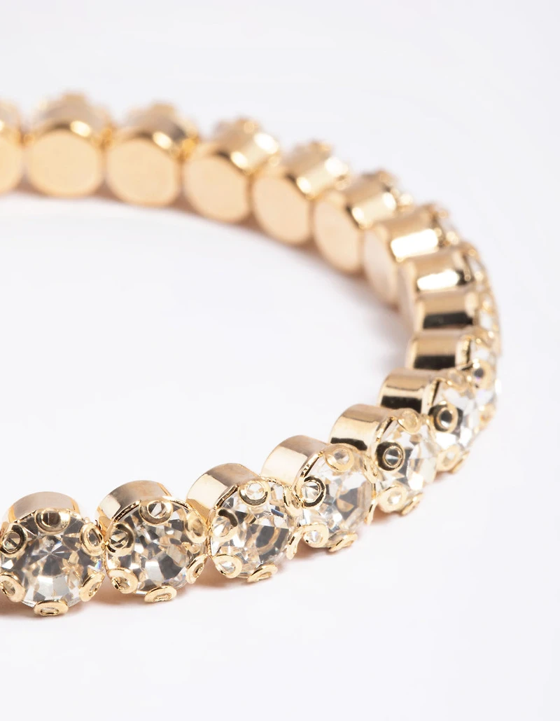 Gold Round Diamante Open Wrist Cuff