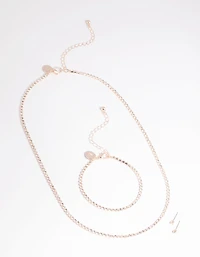 Rose Gold Diamante Necklace Bracelet & Earrings Set