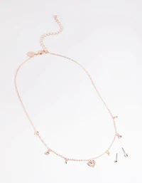 Rose Gold Heart Droplet Necklace & Earrings Set