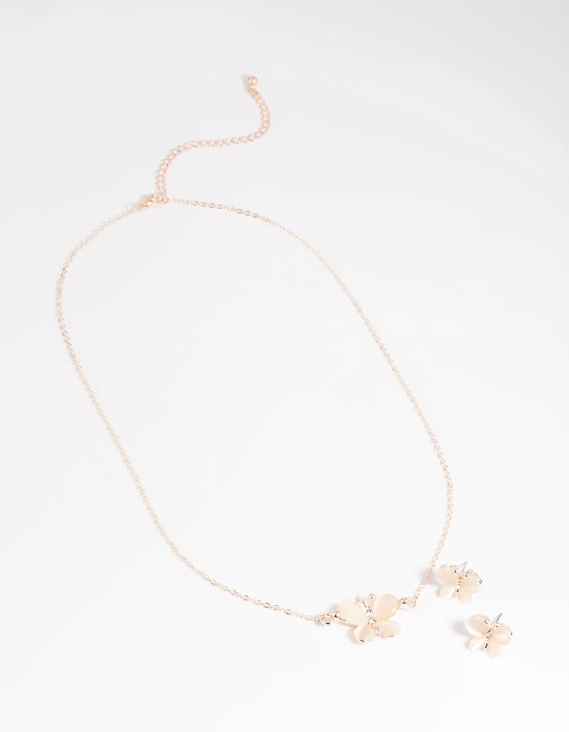 Blush Butterfly Necklace & Earrings Set