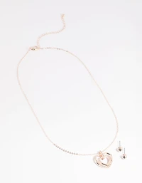 Rose Gold Heart Necklace & Earrings Set