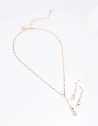 Rose Gold Diamante Necklace & Earrings Set
