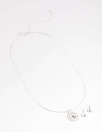Silver Diamante Round Necklace & Earrings Set