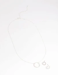 Silver Circle Diamante Necklace & Earrings Set