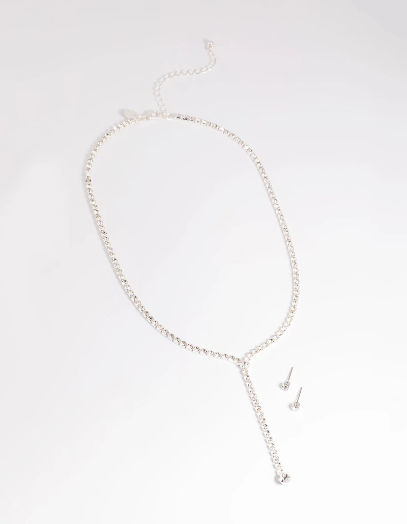 Diamante Lariat Necklace & Earrings Set