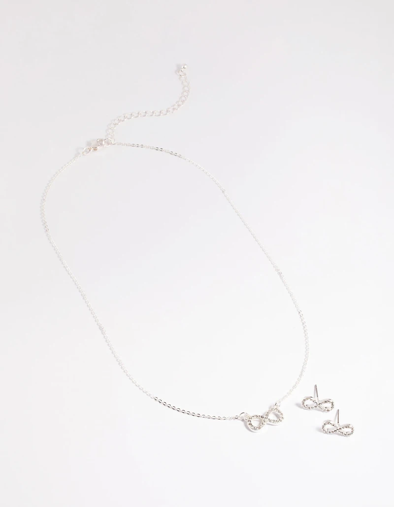 Silver Diamante Infinity Necklace & Earrings Set
