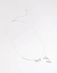 Silver Diamante Infinity Necklace & Earrings Set