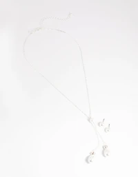 Silver Pearl Necklace & Earrings Set
