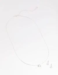 Silver Dainty Diamante Necklace & Earrings Set